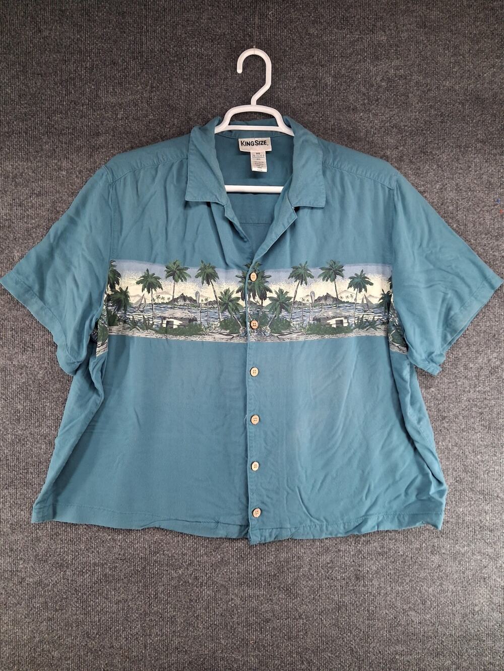 King Size Shirt Mens 2XL Rayon Blue Hawaiian Short Sleeve